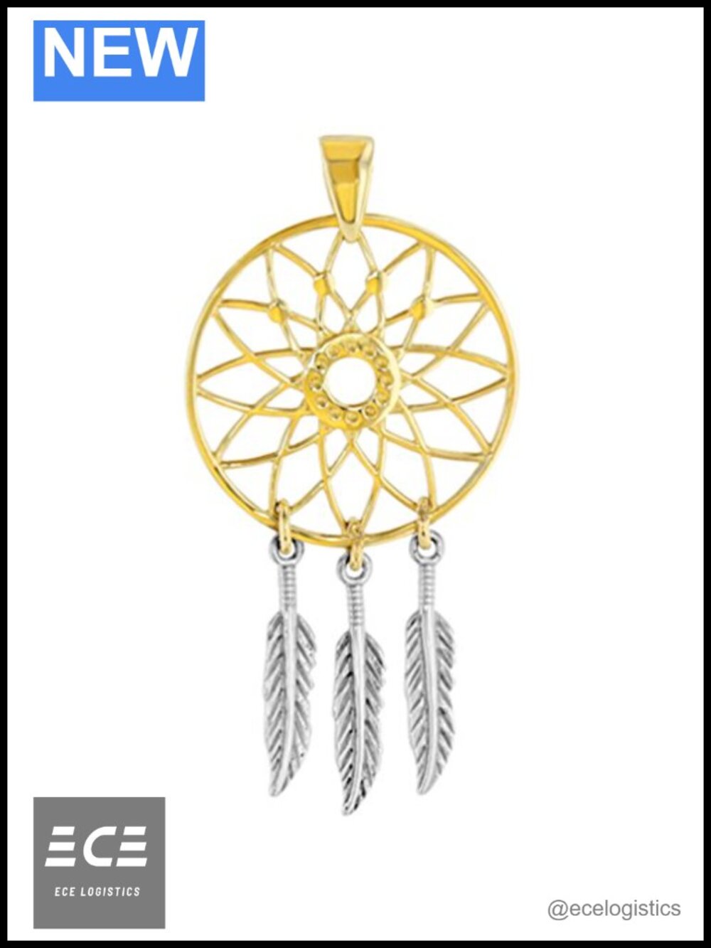 14k Two-Tone Gold Dreamcatcher Pendant Handmade USA Fine Jewelry